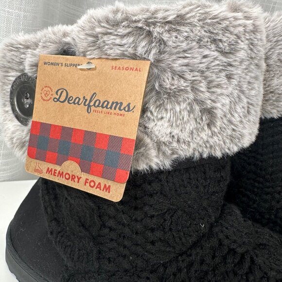 Dearfoams Women's Black & Gray Cable Knit Boot Slippers XL(11-12) - Picture 4 of 10